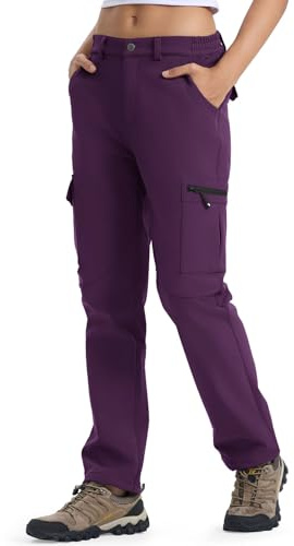 YSENTO Pantalones de senderismo para mujer, softshell, trekking, forro polar de invierno, con forro impermeable, para trabajo, morado, M