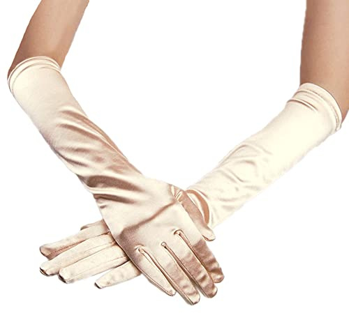 Classic Damen Handschuhe mittel lang, Elastisch Elegant 1920er Stil Abendhandschuh Satin Handschuhe, Gothic Opera Fest Party Hochzeit Braut Handschuhe für Festlich Faschingskostüme Karneval,Champagner