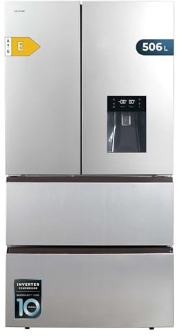 Cecotec Französische Tür Kühlschrank Edelstahl mit Wasserspender 510 l, Bolero CoolMarket FD 510 WD Inox E. 183 cm hoch, 84 cm breit, Invertermotor, geringer Verbrauch, Total NoFrost