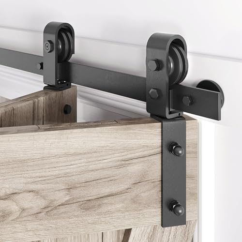 Roymelo 64 Bifold Sliding Barn Door Hardware Track Kit,Side Mounted Black J Shape Roller,Smoothly and Quietly,Assembly Easy,Fit Double 30 Bi-Folding Doors (Door Not Included)
