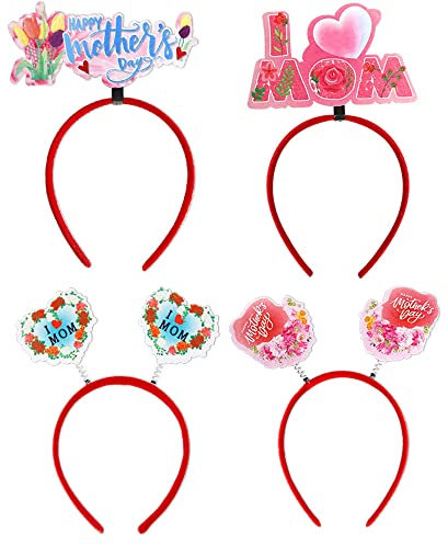 SeBneny Lot de 4 bandeaux pour la fête des mères - Bouquet de cœurs - Accessoires pour cheveux pour la fête des mères