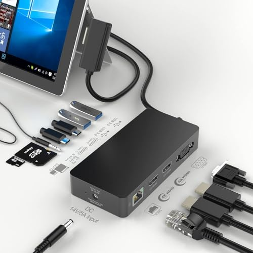 13 in 1 Microsoft Surface Dock, Surface Pro Docking Station Triple Display Microsoft Surface Hub Adapter für Surface Pro 11/10/9/8/X/7/6/5/4/3, Surface Book 3/2/1, Surface Laptop go/4/3/2/1