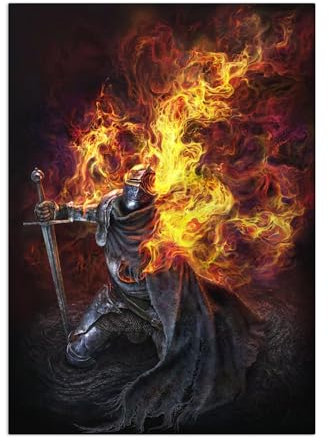 Displate Elden Ring Metal Poster Magnetische Befestigung Offiziell Lizenziert Bilder Lands Between - Knight in Flames Poster 32x45cm