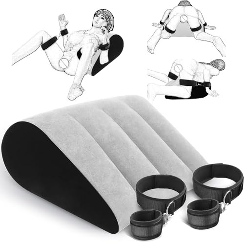 Inflatable Sex Pillow Handcuff BDSM Set Bondage Restraints-Sex Cushion Handcuffs Sex Play Bed Wedge Pillow Body Pillows Bed Restraints-Lumbar Support Pillow Sex Toys for Couples, Women and Men (Grey)