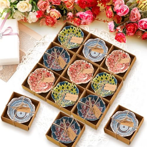 Yoande 12 Pcs Wedding Favors for Guests 3.3 Inches Small Ceramic Bowl Dipping Bowl Mexican Pottery Boho Dishes Wedding Souvenirs for Bridal Pooja Baby Shower Birthday Guest Return Gift (Bohemian)