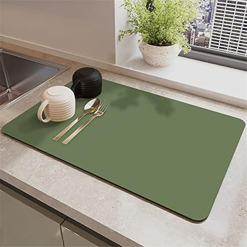 Tapis égouttoir absorbant café de couleur unie en terre de diatomée pour évier de cuisine, lavable, antidérapant, pour comptoir (vert olive, 30 x 40 cm)