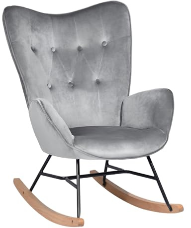 39F FURNITURE DREAM Mecedora de Terciopelo para habitación de niños, sillón Relajante con reposabrazos escandinavo y Respaldo Alto, Dormitorio, Oficina, Sala de Estar, Gris, 68 x 87 x 98 cm