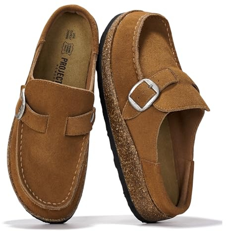 Project Cloud 100% Genuine Leather Moccasin-Style Clogs for Women - Memory Foam and Water Resistant Mules Slip-on - Non-Slip and Durable Clogs Casual Shoes for Women Footwear (Carline, Chestnut, 6)