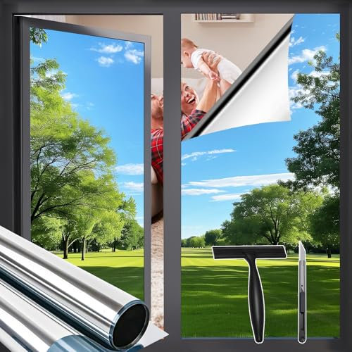 Zindoo Film Fenetre Anti Regard Film Anti Chaleur 105×400cm Film Miroir avec Kit de Pose Anti UV Bon Effet Miroir Protection de la Vie Privée Protéger du Soleil pour Fenêtre Maison Bureau Magasin