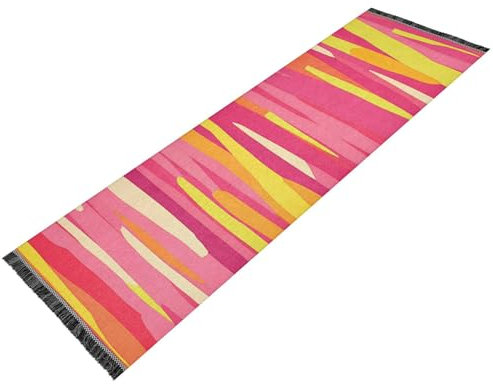 siphylline Tappeto per camera da letto, lavabile, antiscivolo, con nappe, per cucina, camera da letto, soggiorno, decorazione per la casa a righe con canne, giallo pesca