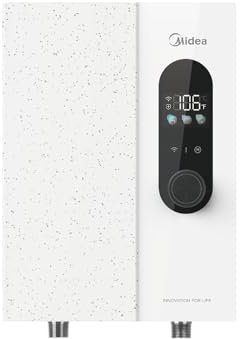 Midea 18KW-updated Electric Tankless Water Heater, Touch Control, Wi-Fi Control, LED Display, Child Mode, 240 Volts with Automatic Power Modulation, On-demand Hot Water, White