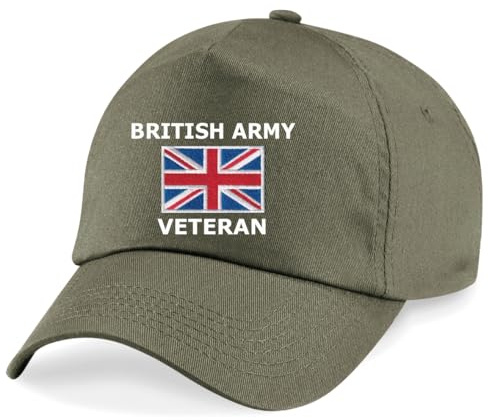 British Army Veteran Embroidered Baseball Cap, Military Style Hat (UK, Alpha, One Size, Olive)