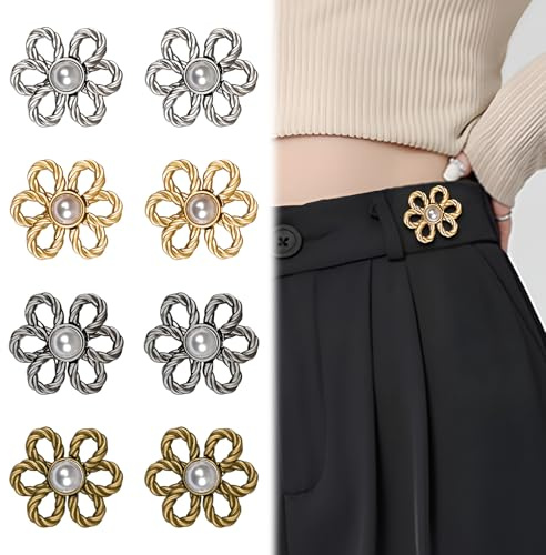 Ruvan 8 Botones De Mezclilla Con Clip De Flores De Seis Pétalos, Clip Para Hacer Pantalones Ajustados, Hebillas De Cintura Ajustables Sin Clavos,para Pantalones Vaqueros Sueltos