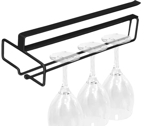 Soporte para copas de vino, estante debajo del estante para copas de vino, organizador de copas de vino de metal con estante para colgar para bar, cocina, estante de almacenamiento de vinos,