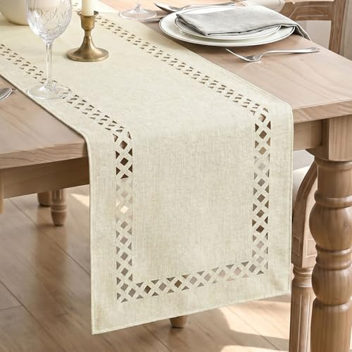 Artoid Mode Camino de mesa Beige estilo rústico de campo geométrico, decoración de mesa estacional para interiores, vacaciones, fiesta, 40x140 cm