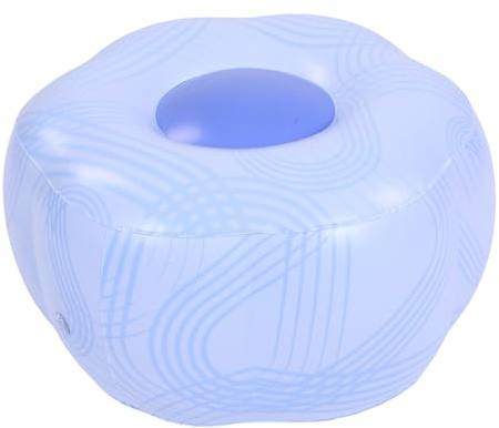 Omabeta Uppblåsbar Pall Bärbar Vattentät PVC Fotstödspall för Utomhuscamping, blå Rand, 19,7 X 10,2 Tum