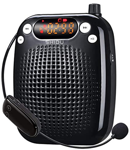 Amplificador de Voz Inalámbrico 10W, Amplificador de Voz Personal SHIDU, Altavoz PA Recargable con UHF Auriculares inalámbricos con micrófono para Maestros, Canto, guías turísticos, Aula, Aire Libre