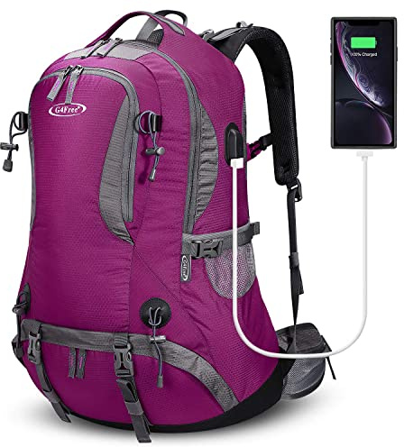 G4Free Mochila de senderismo impermeable de 50 litros con cubierta de lluvia, mochila de montañismo, viajes, camping, senderismo, deportes al aire libre, para hombres y mujeres, Rosa Roja, 50L