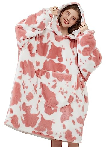 Viviland Sweat à capuche surdimensionné, super doux, chaud et confortable, cadeau pour femmes, hommes, adolescents, imprimé vache rose, Imprimé vache rose., Oversized
