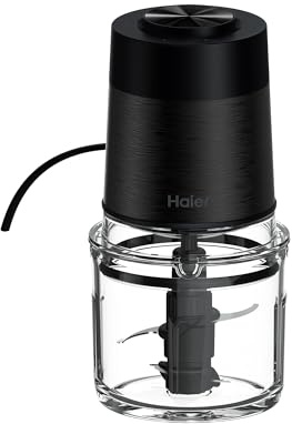 Haier 550W Mini Food Processor with 2 Speeds, Double Power Blades, Glass Bowl, Electric Chopper for Garlic, Nuts and Vegetables, hOn App, Black [I-Master Series 5 HCH5B1 S5]