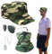EUPSIIU 4 Stück Flieger Captain Kostüm für Männer Damen Armee Taktische Militärmütze Accessoires Hüte Camo Schal Sonnenbrille Erkennungsmarke Armee Fancy Dress für Zubehör Halloween Kostüm