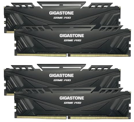 【DDR4 RAM】 GIGASTONE Game PRO 64GB Kit(4x16GB) DDR4 3200MHz PC4-25600 CL16-18-18-40 Intel XMP 2.0 AMD Ryzen 1.35V UDIMM 288Pin Nicht-ECC ungepuffert Desktop Hochleistung Arbeitsspeicher-Schwarz