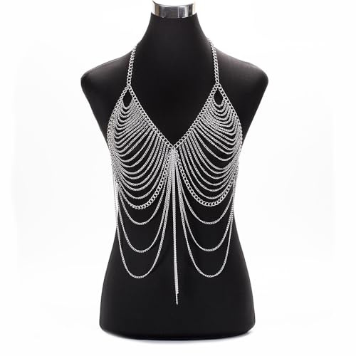 Chaîne de corps pour femme - Collier de soutien-gorge sexy - Poitrine en métal - Bikini - Pour boîte de nuit, fête, plage