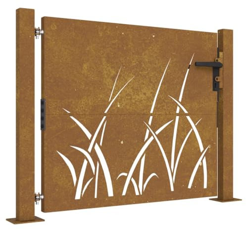 Portillon de Jardin, Portail de Jardin Porte de Clôture Porte de Jardin Portail de Jardin 105x80 cm Acier corten Conception d'herbe