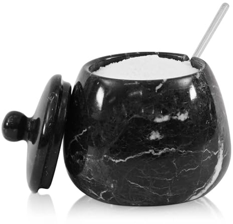 Saltkar i marmor med lock 11,4 cm svart handgjord
