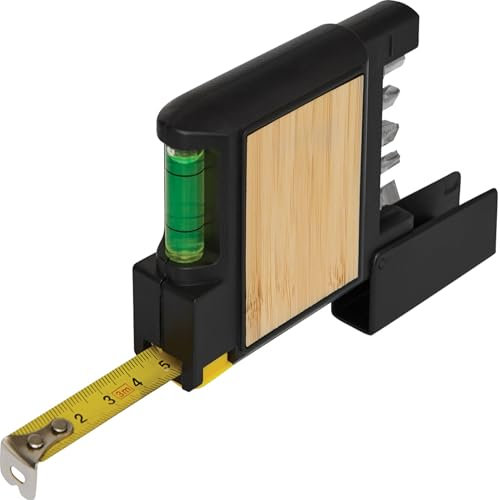 Mètre ruban SCREWY de 3 m, outil multifonction avec mètre ruban, niveau à bulle intégré, tournevis (5 bits) et plaque en bambou, outil multifonction précis pour les bricoleurs et les artisans