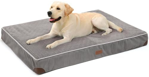 FUKUMARU Cama para Perros Grande Ortopédica, 107x76x10cm, Colchón Lavable para Perro, Sofá Perro Desmontable, Fondo Antideslizante, Tejido Impermeable, Gris