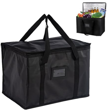 Food Delivery Bag, 50L Soft Cooler Bag, Foldable Cool Box Insulated Picnic Lunch Bags Large Cool Box for Camping BBQ Shopping Beach Fishing Family Outdoor Travel(Black)
