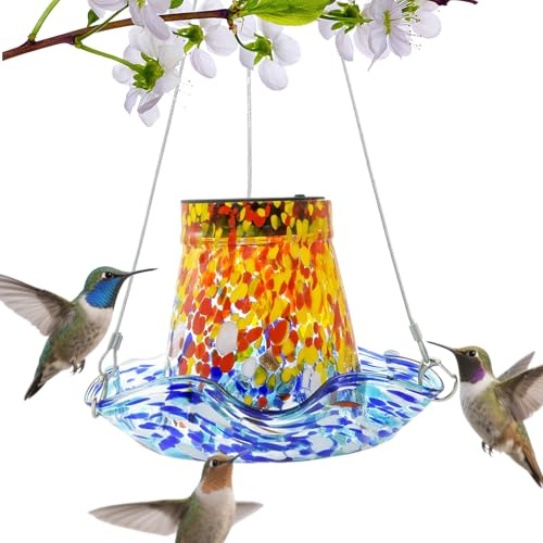 Distribuidor para Pájaros Moscas | Alimentador Solar Exterior para Jardín | Vidrieras Antifugas con Cuenca, Decoraciones Energizadas por Sol para Terraza Y Parque