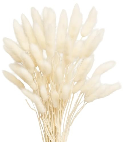 50PCS Bunny Tails Dried Flowers, White Pampas Grass for Vase, Wedding, Home Decor, Party, Artificial Dried Flowers Bouquet for Cake, Grass Home Decor Dried Grasses for Vases Cake