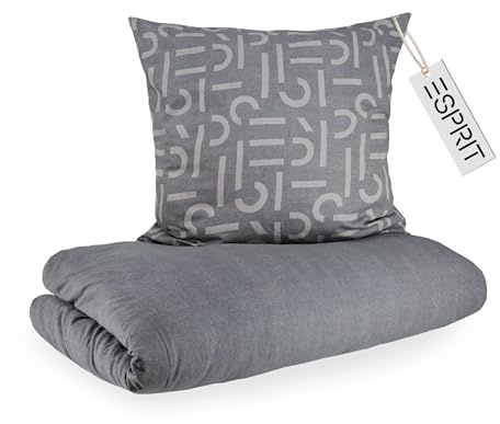 Esprit Flanell Bettwäsche 135x200 Baumwolle Grau - Luxus Bettwäsche-Set 2teilig Öko - kuschelig warm & flauschig - 135 x 200-1 Bettwäschebezug und 1 Kopfkissenbezug 80x80cm - Herbst & Winter