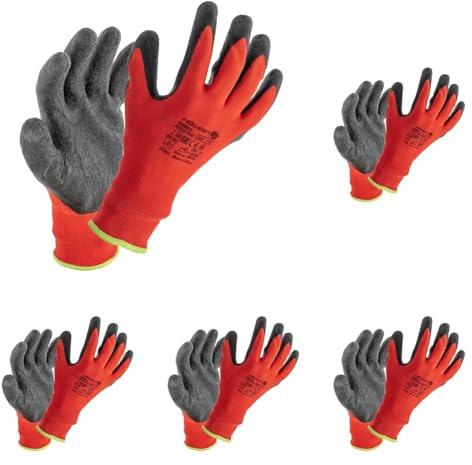 Högert Technik Gants de protection Roder avec revêtement en latex - Rouge/noir - Taille 11 - Haute résistance à l'abrasion - Prise en main flexible - Idéal pour les travaux de montage et d'entretien
