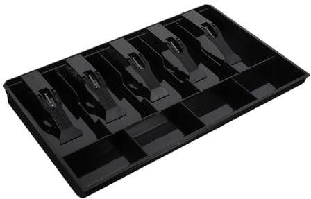 Tofficu Cassetto Porta-denaro Cinque Scomparti, Vassoio per Cassetto Contanti in Plastica Resistente, Organizzatore per Ristoranti e Negozi, Clip per Banconote e Scomparti per Monete