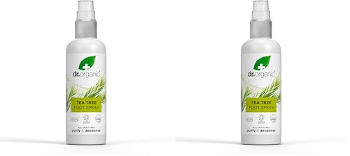Spray para Pies con Árbol de Té Dr Organic, Desodorante, Secado Rápido, Libre de Aluminio, Vegano, Libre de Crueldad, Sin Parabenos ni SLS, Orgánico Certificado, 100ml (Paquete de 2)