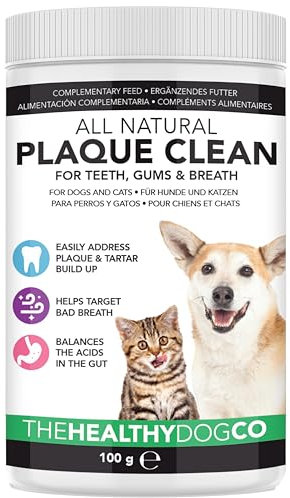 The Healthy Dog Co. – Natürliche Zahnpflege Hund - Reduziert Hund Zahnstein Zahnpflege - Effektive Zahnreinigung Hund - Katzen Zahnpflege für Mundgeruch Hunde - Zahnpflege für Haustiere- 100g