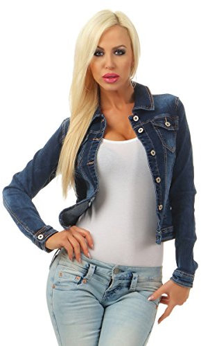 Fashion4Young 5673 Damen Jeansjacke Damenjacke Jeans Jacke Kurze Jacke Denim Jacke Stretch (blau, M-38)