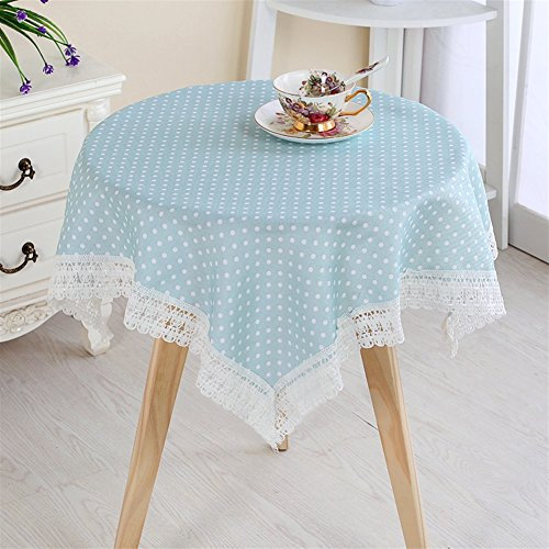 Ommda Tischdecke Leinen Abwaschbar Blumendruck Tischdecke Wasserabweisend für Rund Tabelle 180cm Durchmesser hellblau