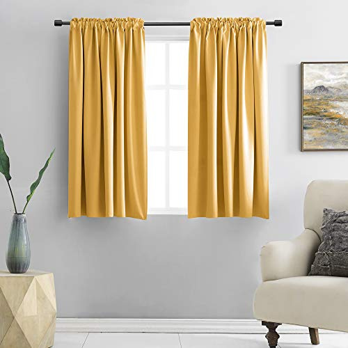 DONREN Dark Yellow Blackout Curtains for Kitchen - Thermal Insulated Room Darkening Bedroom Curtain Drapes with Rod Pocket (42 Inch Width x 54 Inch Length,2 Panels)