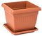 botle Blumenkübel Blumentopf mit Untersetzer quadratisch Terrakotta-Struktur (Braun, 37 cm x 37 cm x 30 cm)