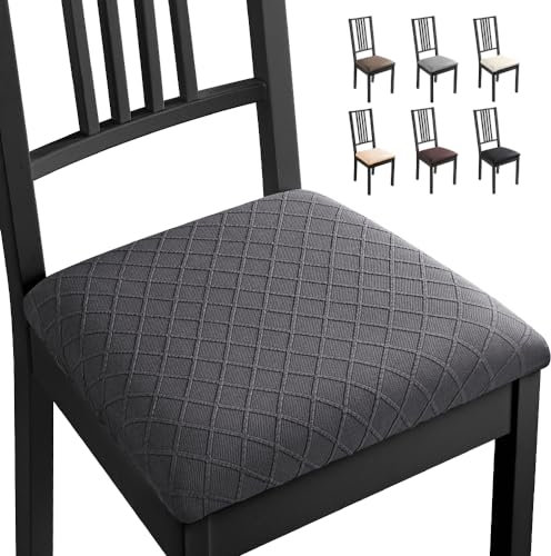 Stuhlhussen Esszimmerstuhl Sitzbezug 4 Stück Spandex Jacquard Stuhl Sitzbezüge Stretch-Sitzbezüge Abnehmbar Waschbar Stuhlhussen Sitzschutzbezug für Zuhause, Hotel, Bankett(4 Stück,Dunkelgrau) -B