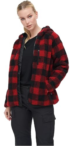 Brandit Women Teddyfleece Jacket Hooded, Farbe: red/black, Größe: M