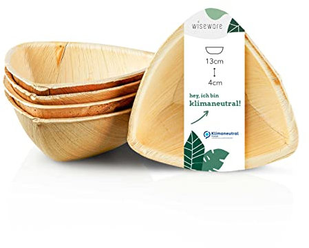 wisefood Cuencos de hoja de palma, 25 unidades, orgánicos, desechables, triangulares, 13 cm, 175 ml, vajilla compostable, fruta, postre, ensaladera