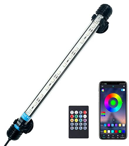 VARMHUS Sumergible Lámpara LED del tanque de peces con control remoto y APP,Lámpara Impermeable para Acuario,DIY espectro completo Color opcional y temporización inteligente RGB (28cm)