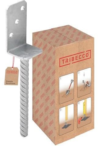 TRIBECCO® Support de poteau en L avec dômes rainurés avec ancrage en béton en acier ondulé galvanisé à chaud, largeur 70 mm, longueur de l'acier ondulé 200 mm