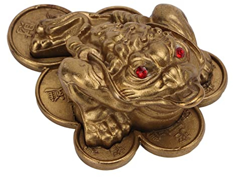 Fortune Frog,plplaaoo Feng Shui Money Frog Statue, Brass Ornaments Frogs Shape Auspicious Mean Bring Luck Money Drawing Living Room Decoration, Toad Feng Shui Decor, Ideal for Attracting Wealth