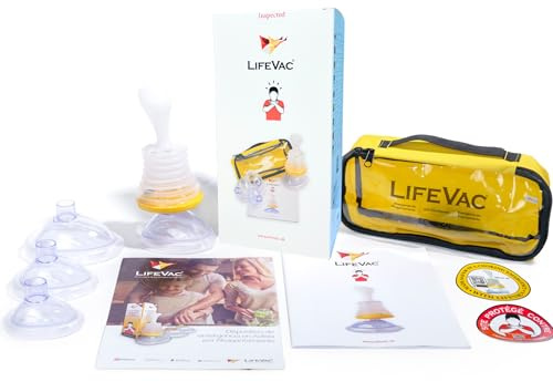 LifeVac® Kit de voyage, kit de premiers secours, dispositif d'étouffement pour adultes et enfants, éprouvé pour sauver de nombreuses vies, comprenant 4 masques et un sac de transport